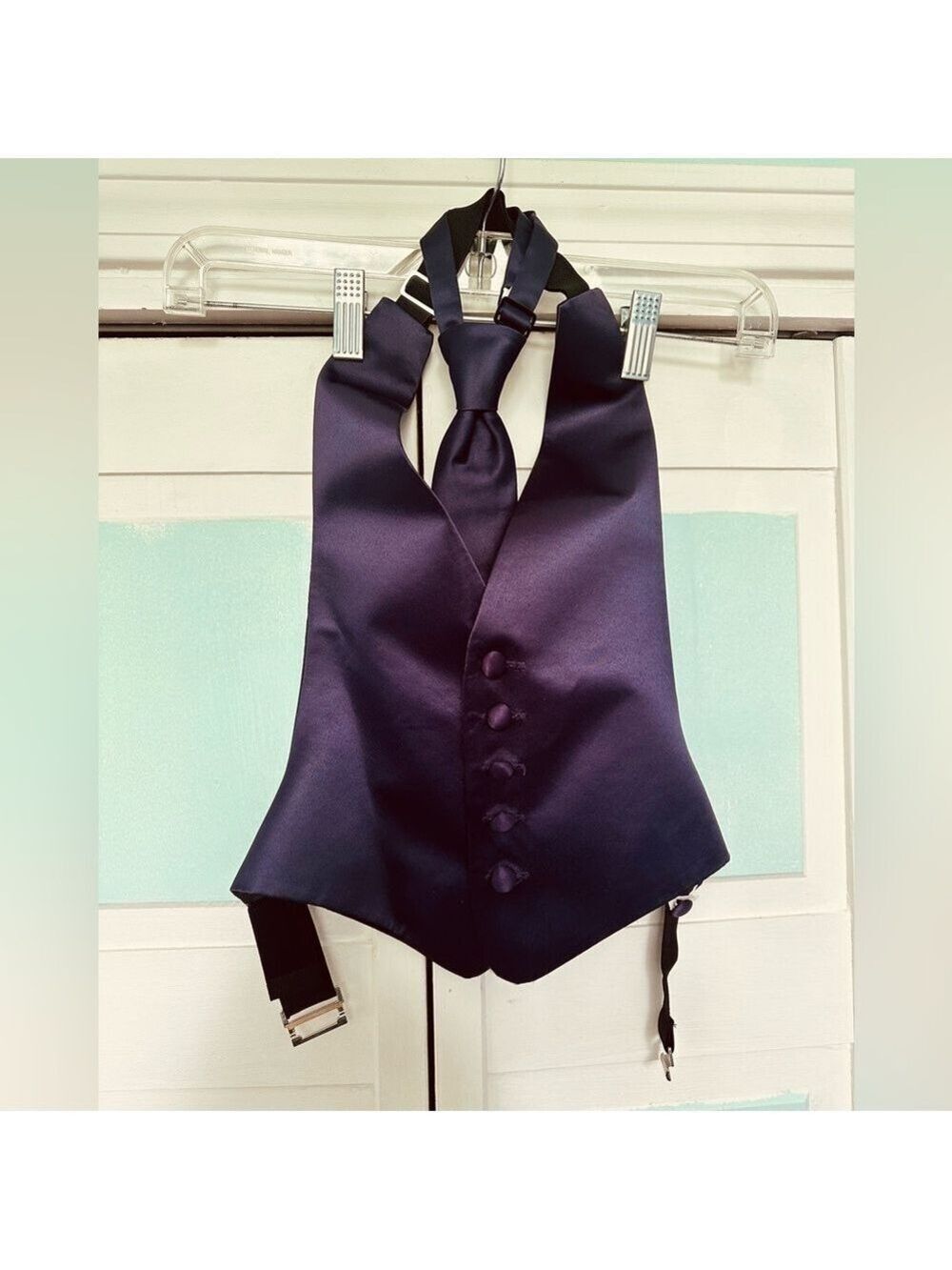 Kids Small Boys Satin Lapis Dark Purple Vest Wedding sizes 3T 4 5 6 adjustable